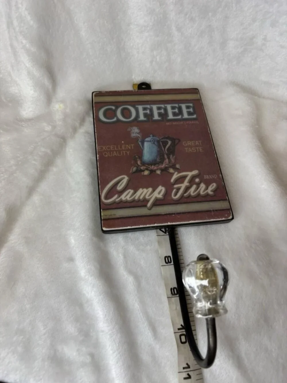 Vintage Nostalgic Art Camper Coat ,Hat Rack. Coffee Metal 1 Hook Camp Fire